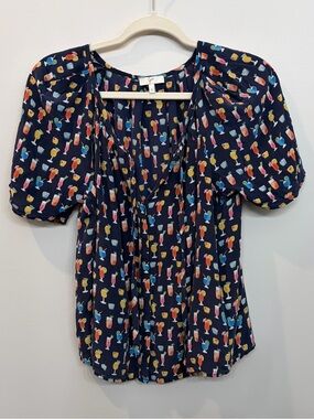 Joie 100% Silk Women's Tropical Cocktail Drinks Chiffon Blouse Size Small